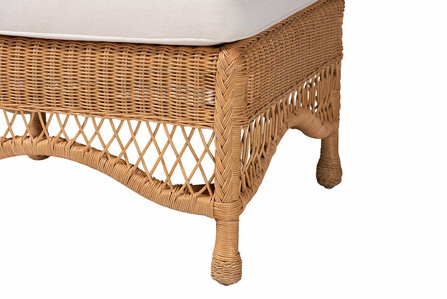bali & pari Brooklyn Bohemian Light Honey Braided Rattan Ottoman Stool FredCo