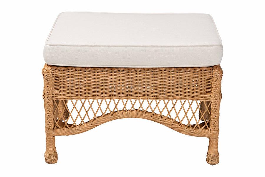 bali & pari Brooklyn Bohemian Light Honey Braided Rattan Ottoman Stool FredCo