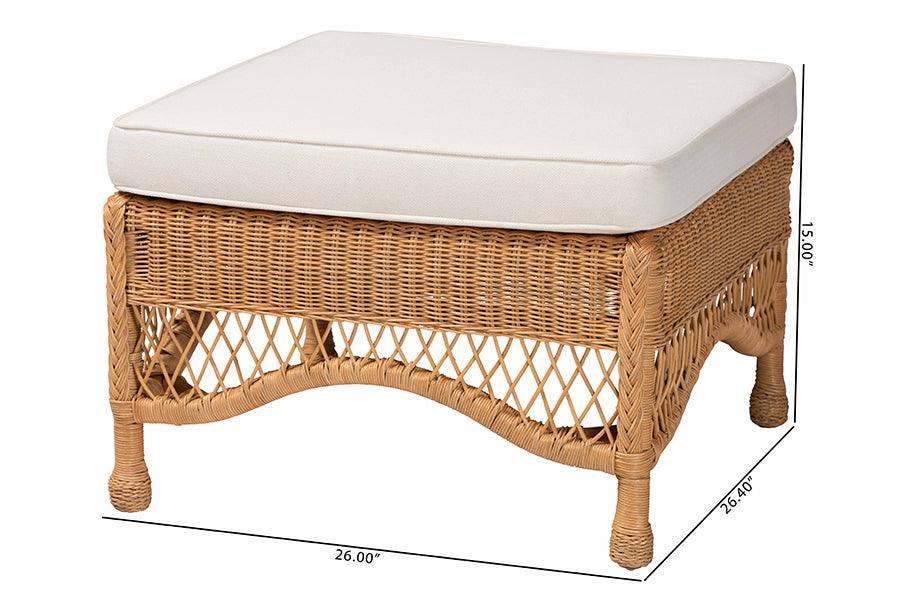 bali & pari Brooklyn Bohemian Light Honey Braided Rattan Ottoman Stool FredCo