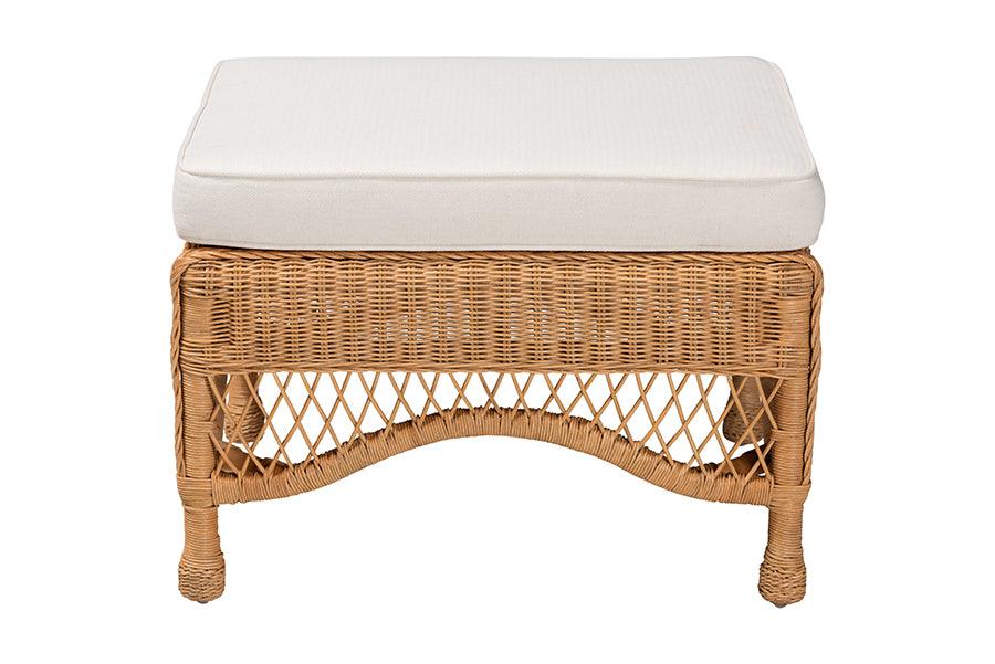 bali & pari Brooklyn Bohemian Light Honey Braided Rattan Ottoman Stool FredCo