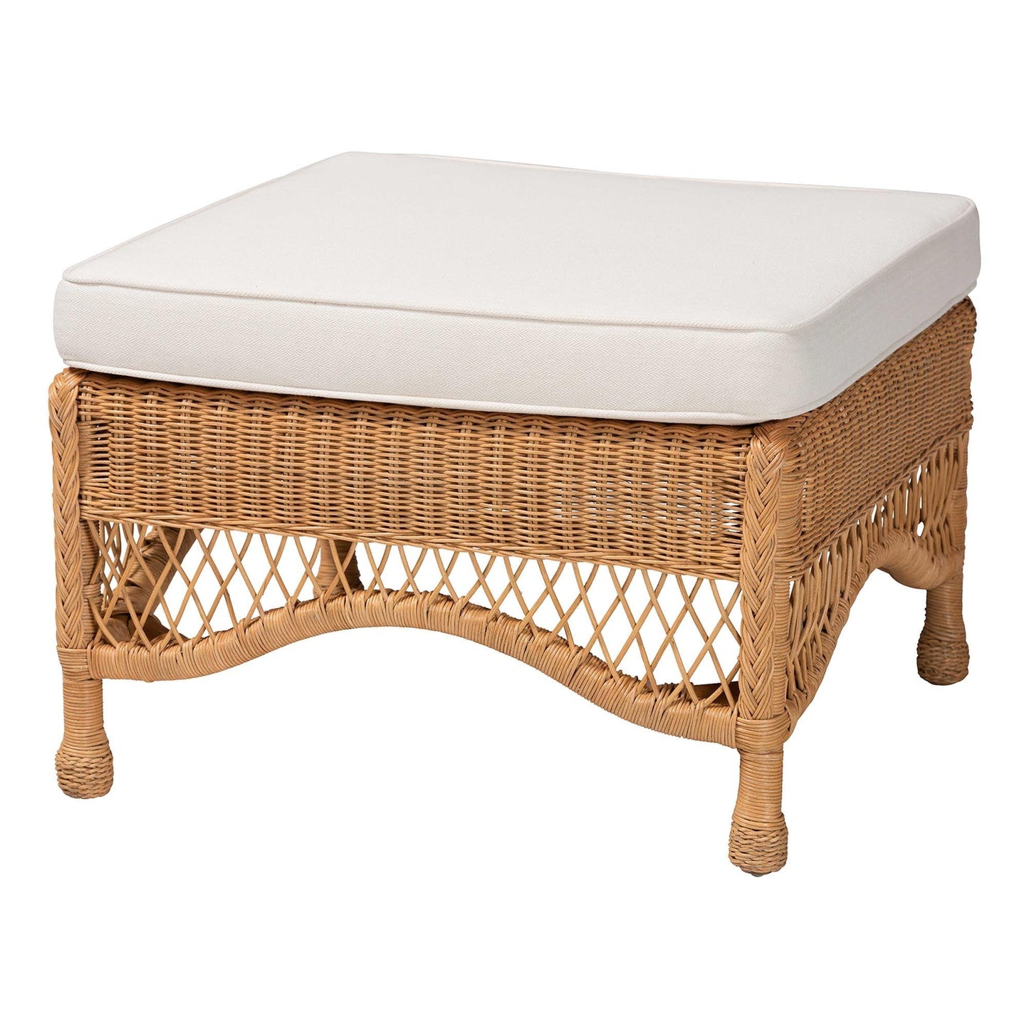 bali & pari Brooklyn Bohemian Light Honey Braided Rattan Ottoman Stool FredCo