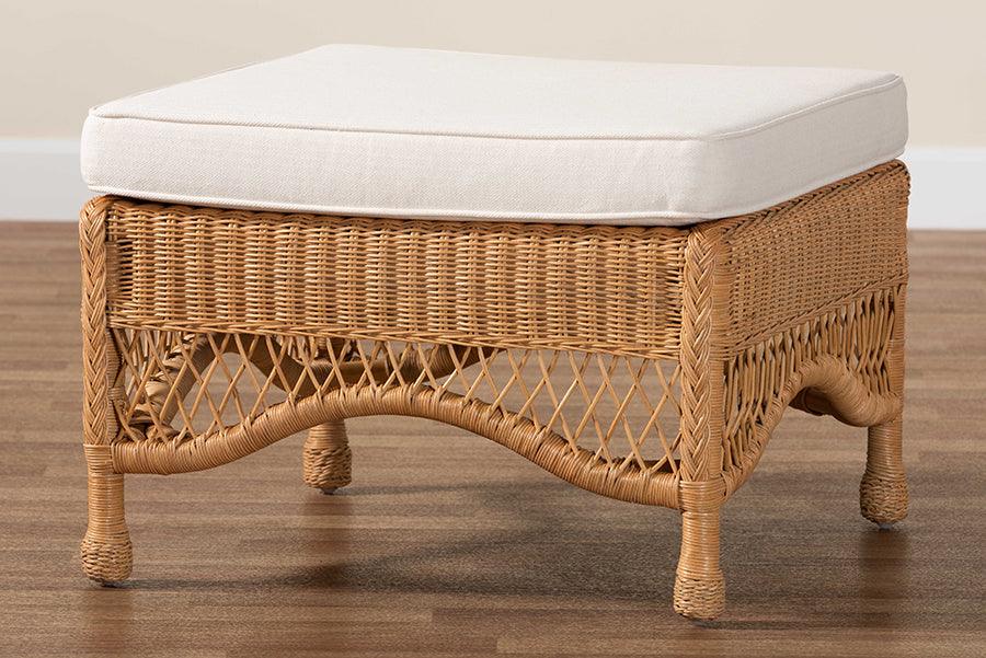 bali & pari Brooklyn Bohemian Light Honey Braided Rattan Ottoman Stool FredCo