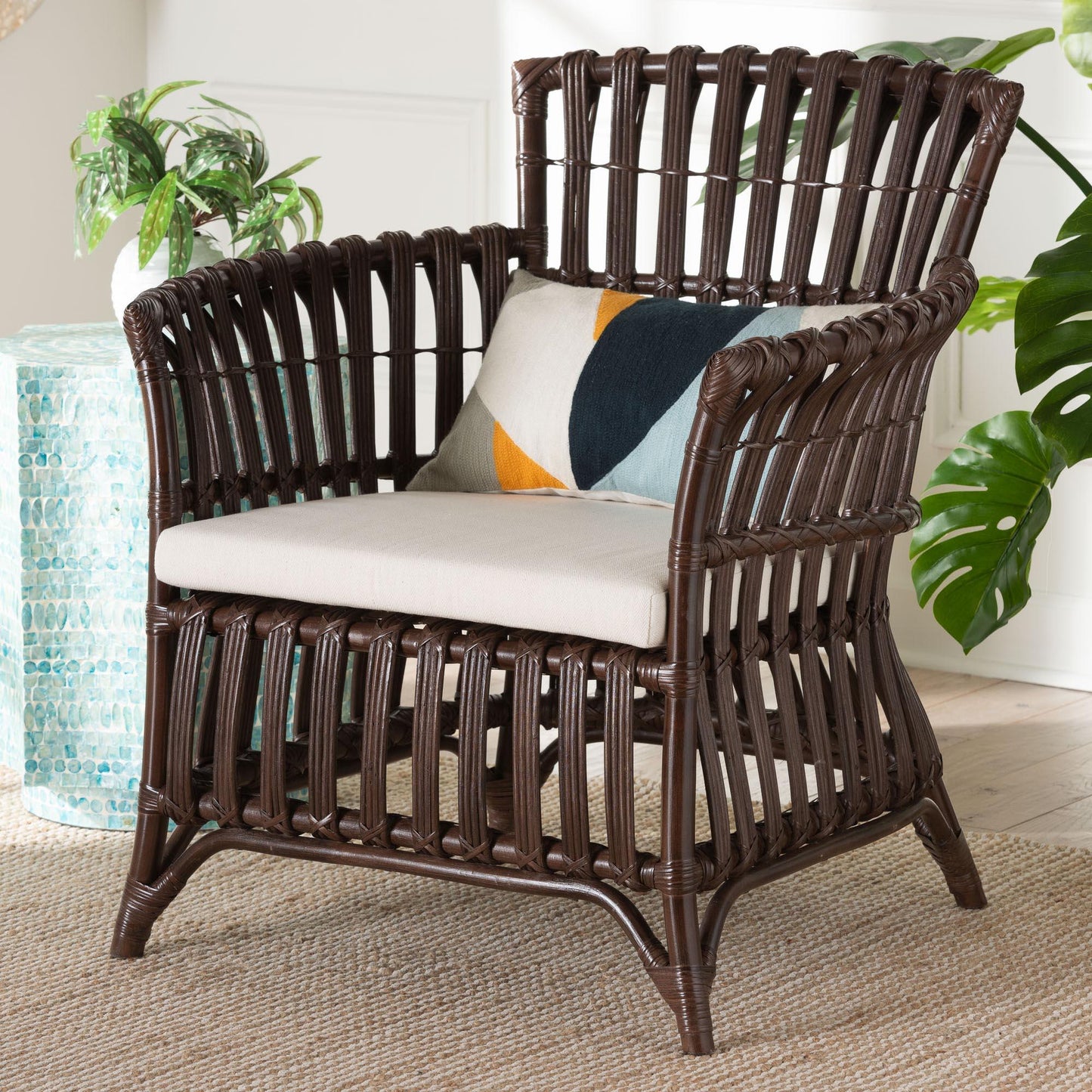 bali & pari Brooklyn Bohemian Very Dark Brown Rattan Arm Chair FredCo