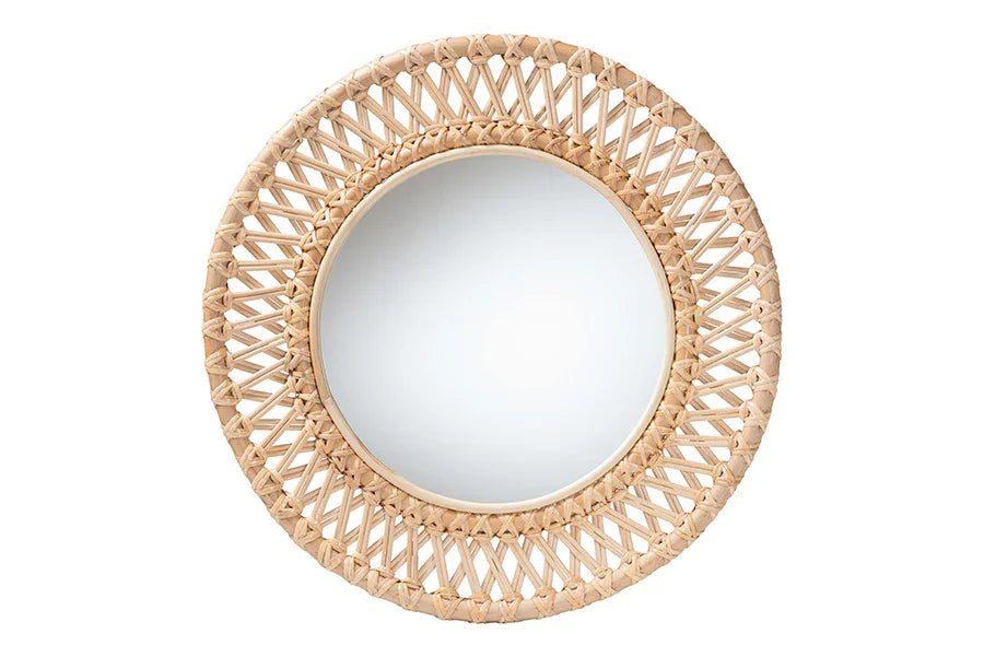 bali & pari Burris Natural Rattan Wall Mirror - Handwoven Wicker Round Frame, Boho Coastal Accent Wall Decor for Entryway, Bedroom, or Living Room FredCo
