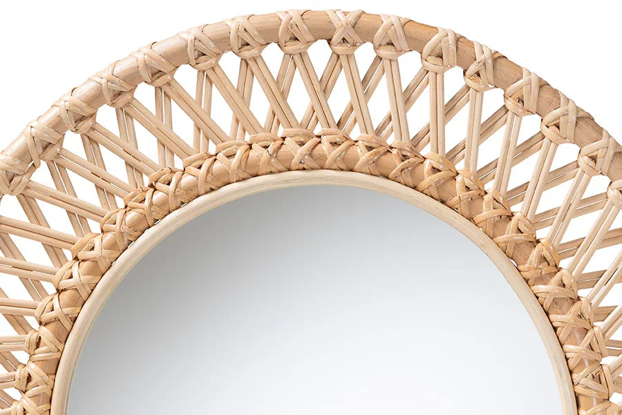 bali & pari Burris Natural Rattan Wall Mirror - Handwoven Wicker Round Frame, Boho Coastal Accent Wall Decor for Entryway, Bedroom, or Living Room FredCo