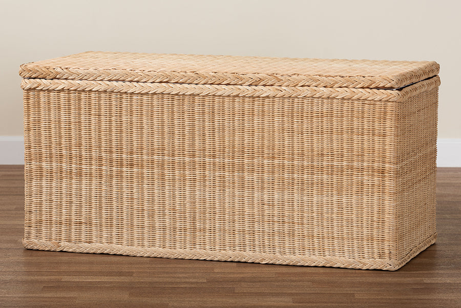 bali & pari Caden Braided Natural Rattan Chest with Lift-top Lid - Coastal Boho Style Storage Bench for Bedroom, Entryway, or Living Room Organization FredCo