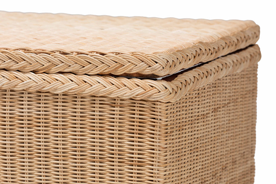 bali & pari Caden Braided Natural Rattan Chest with Lift-top Lid - Coastal Boho Style Storage Bench for Bedroom, Entryway, or Living Room Organization FredCo