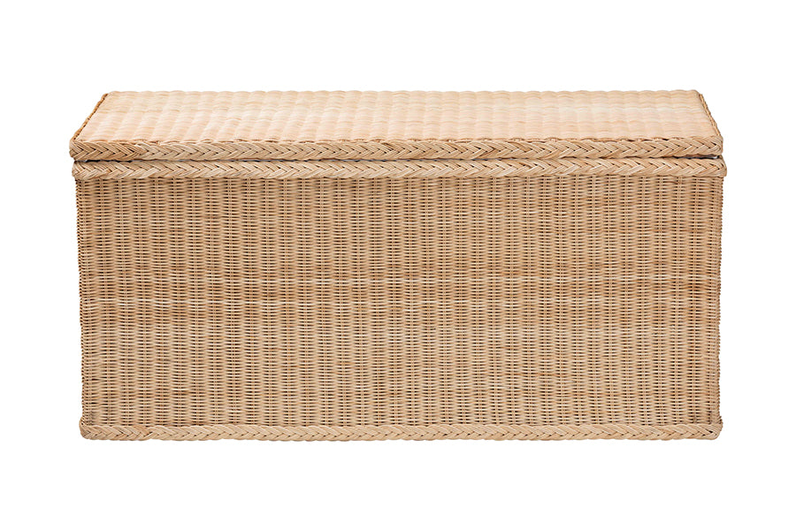 bali & pari Caden Braided Natural Rattan Chest with Lift-top Lid - Coastal Boho Style Storage Bench for Bedroom, Entryway, or Living Room Organization FredCo