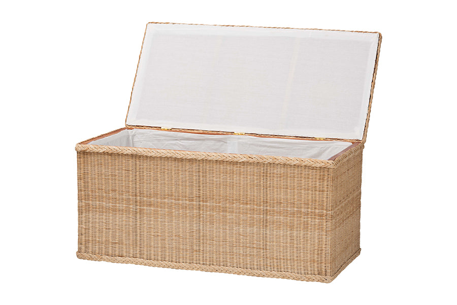 bali & pari Caden Braided Natural Rattan Chest with Lift-top Lid - Coastal Boho Style Storage Bench for Bedroom, Entryway, or Living Room Organization FredCo