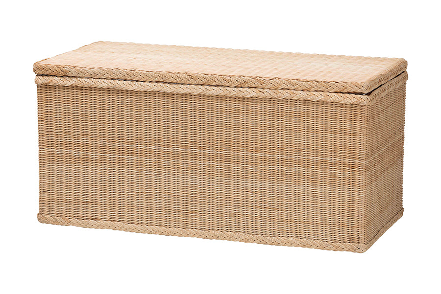 bali & pari Caden Braided Natural Rattan Chest with Lift-top Lid - Coastal Boho Style Storage Bench for Bedroom, Entryway, or Living Room Organization FredCo