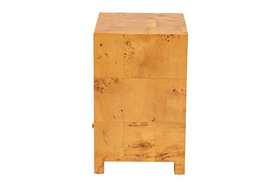 bali & pari Camira Modern and Contemporary Natural Light Mappa Burl Wood 1-Drawer Nightstand FredCo