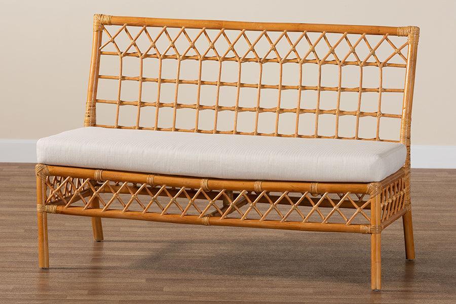 bali & pari Capella Modern Bohemian Honey Rattan Dining Bench FredCo