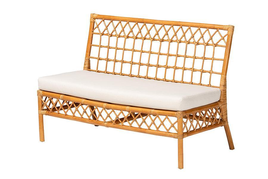 bali & pari Capella Modern Bohemian Honey Rattan Dining Bench FredCo