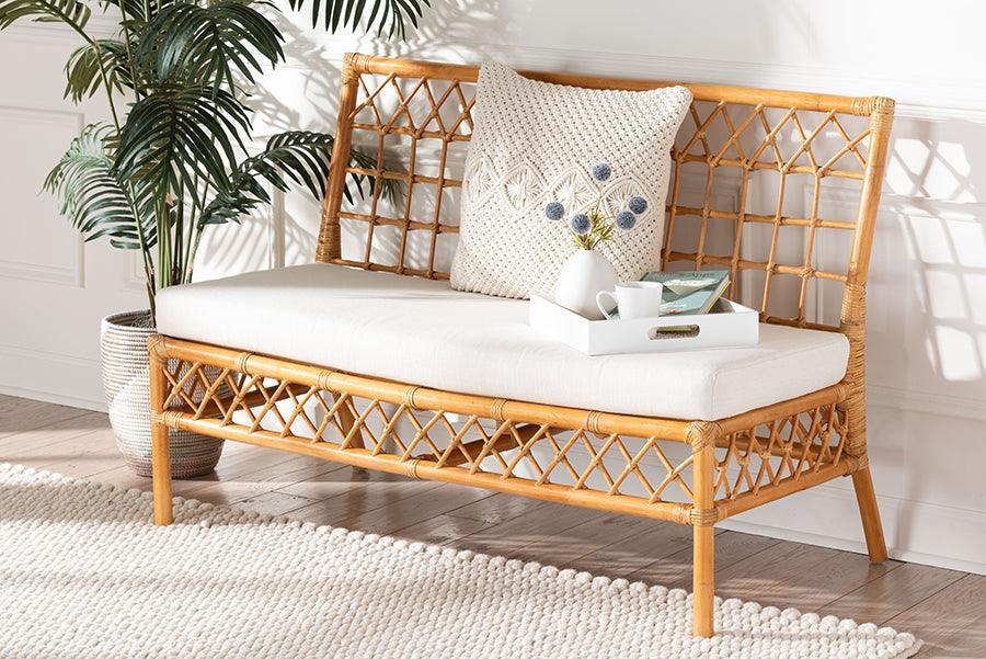 bali & pari Capella Modern Bohemian Honey Rattan Dining Bench FredCo