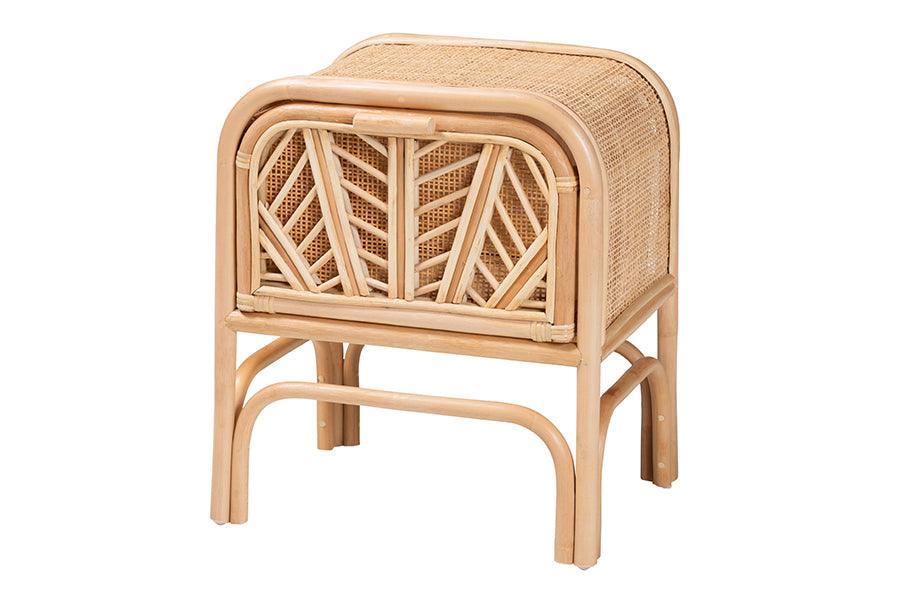 bali & pari Carabella Bohemian Natural Rattan 1-Drawer Nightstand FredCo