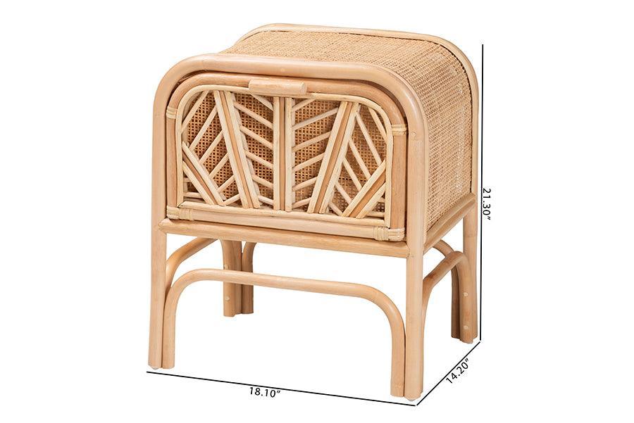 bali & pari Carabella Bohemian Natural Rattan 1-Drawer Nightstand FredCo