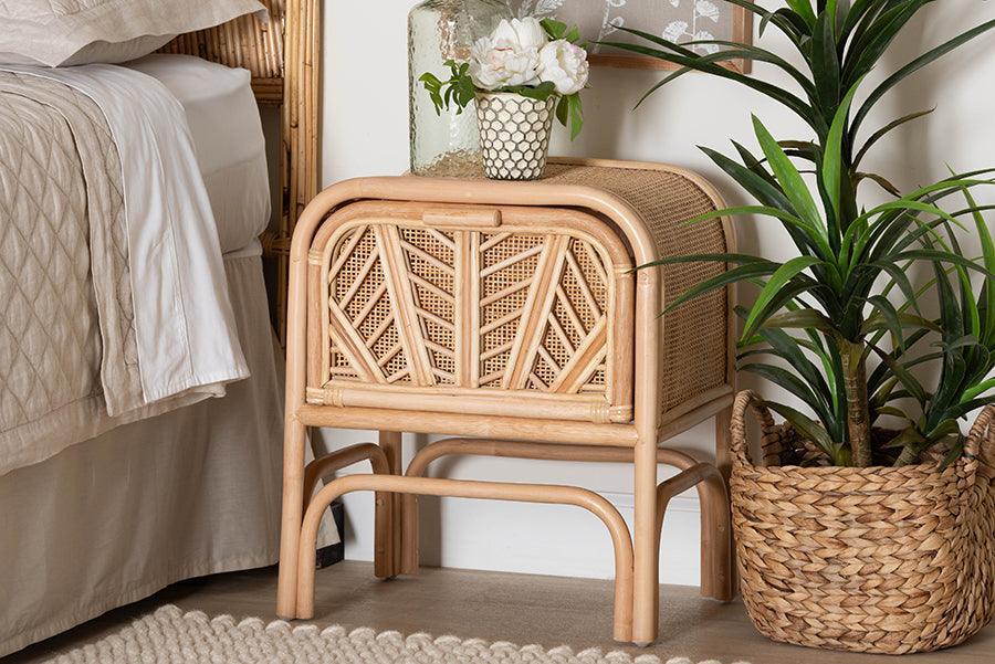 bali & pari Carabella Bohemian Natural Rattan 1-Drawer Nightstand FredCo