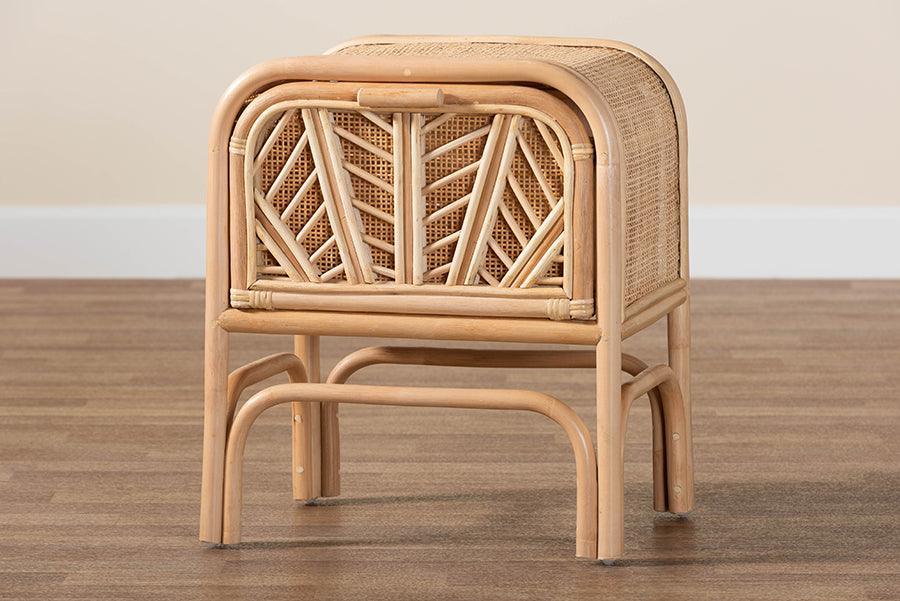 bali & pari Carabella Bohemian Natural Rattan 1-Drawer Nightstand FredCo