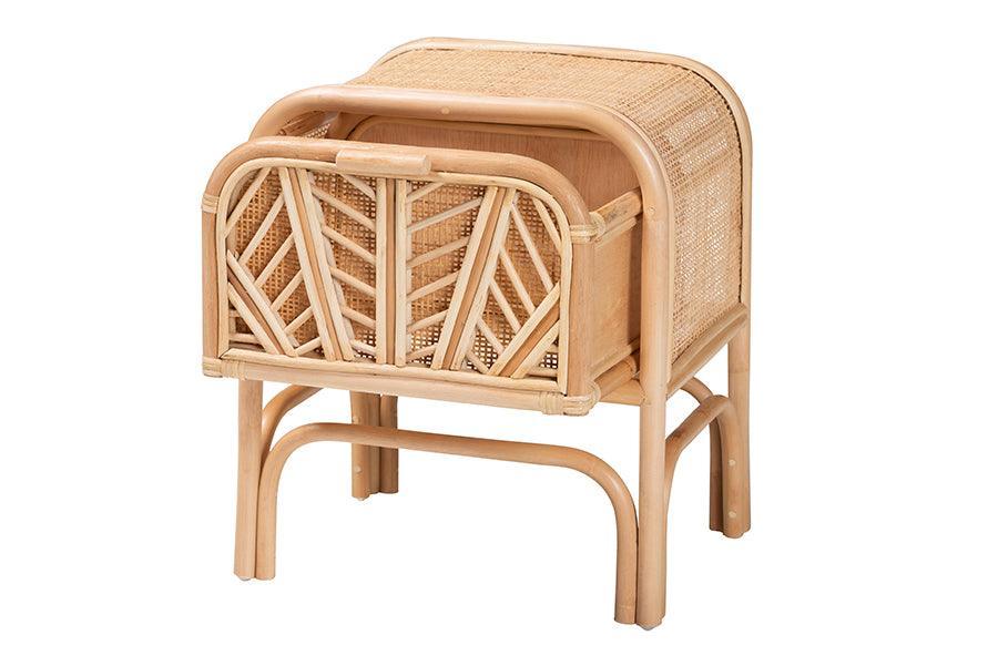 bali & pari Carabella Bohemian Natural Rattan 1-Drawer Nightstand FredCo