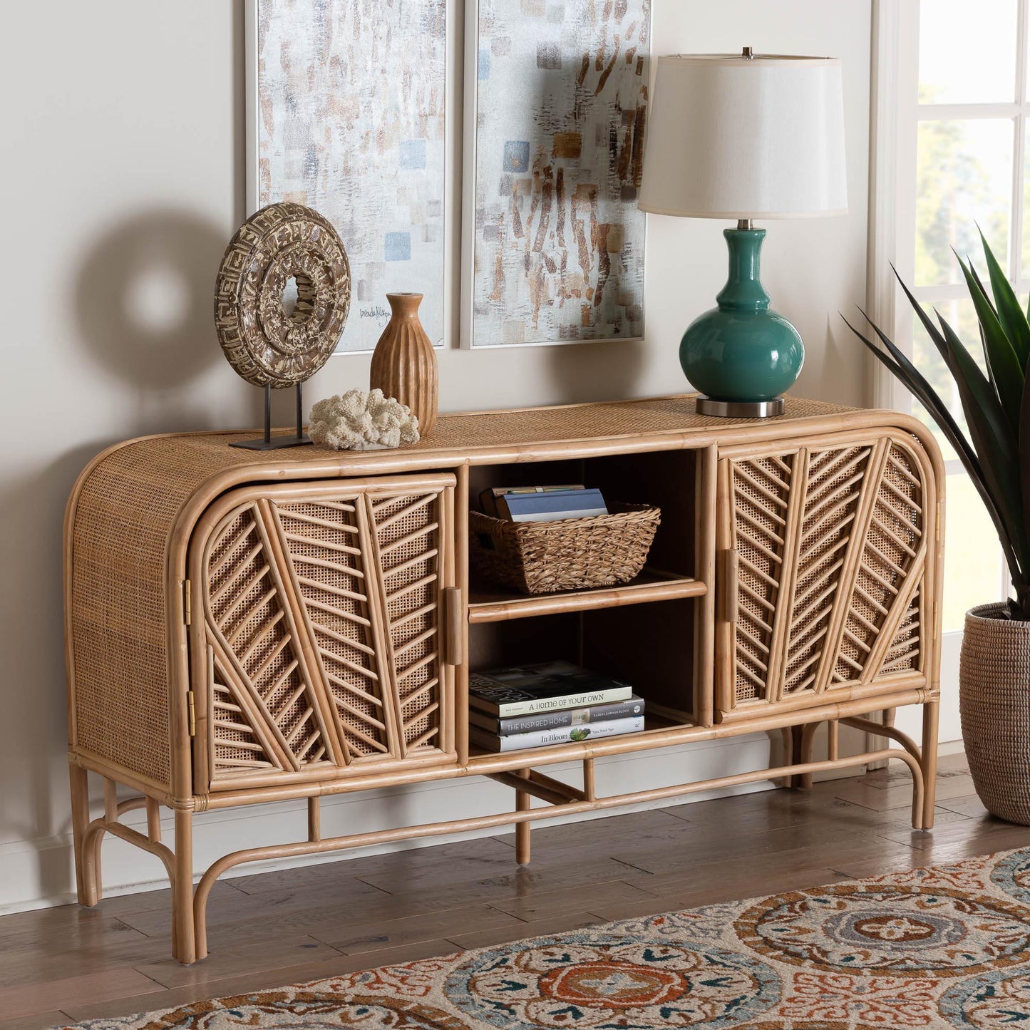 bali & pari Carabella Bohemian Natural Rattan 2-Door Storage Cabinet FredCo