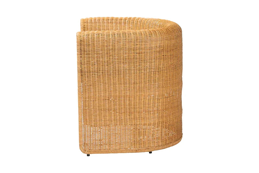 bali & pari Carina Natural Rattan Barrel Dining Chair - Handwoven Wicker Accent Chair with Curved Backrest and Removable Cushion, Coastal Boho Kitchen or Dining Room Seating FredCo