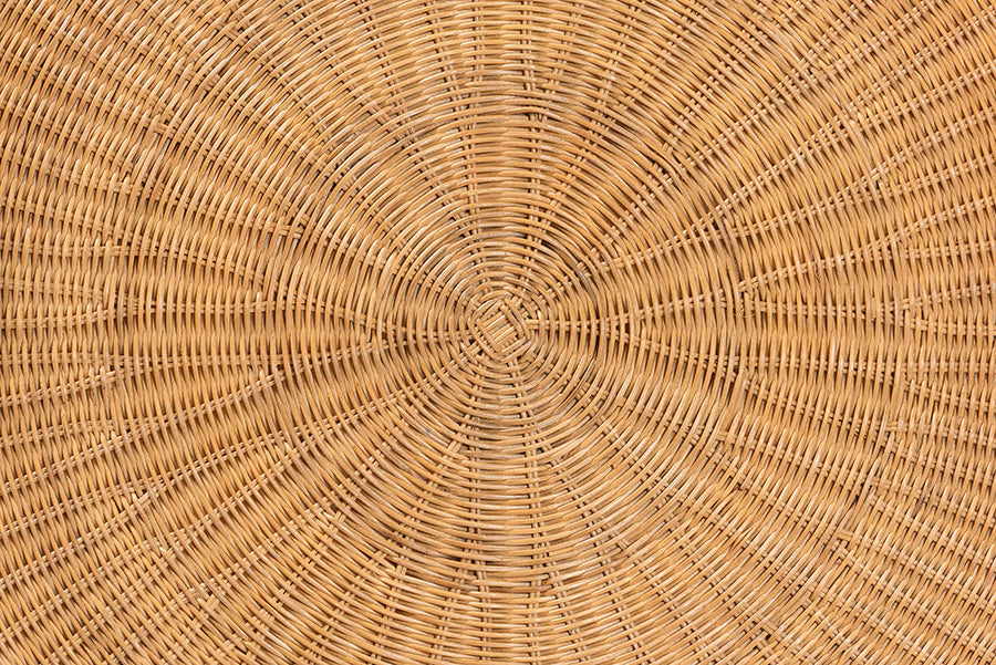 bali & pari Caroline Round Natural Rattan Coffee Table - Handwoven Wicker Drum Shape Accent Table for Living Room or Sunroom, Light Honey FredCo