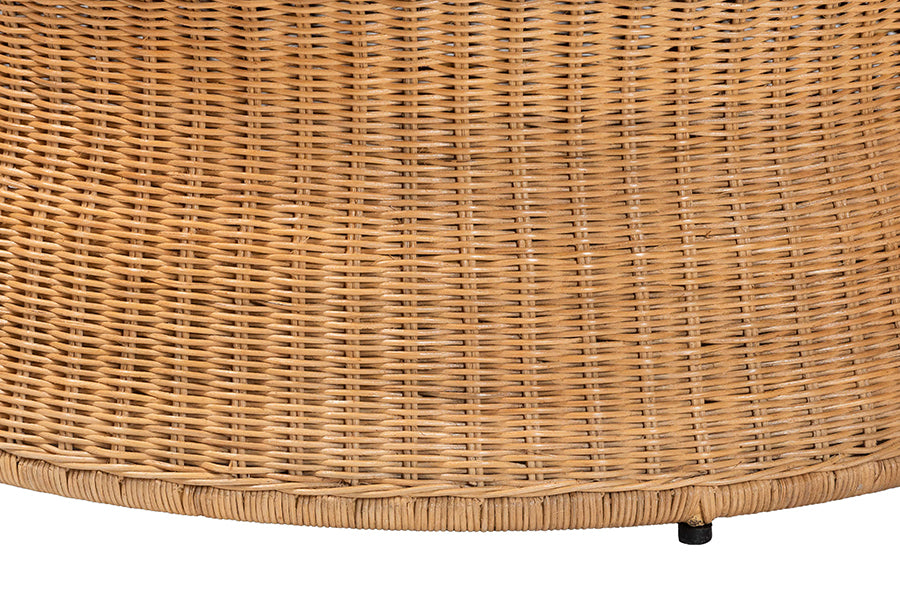 bali & pari Caroline Round Natural Rattan Coffee Table - Handwoven Wicker Drum Shape Accent Table for Living Room or Sunroom, Light Honey FredCo