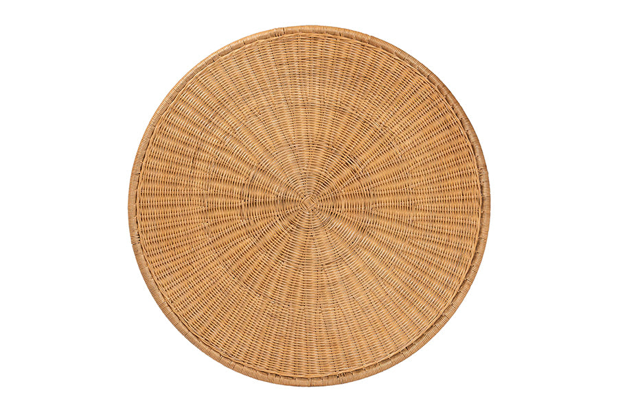 bali & pari Caroline Round Natural Rattan Coffee Table - Handwoven Wicker Drum Shape Accent Table for Living Room or Sunroom, Light Honey FredCo
