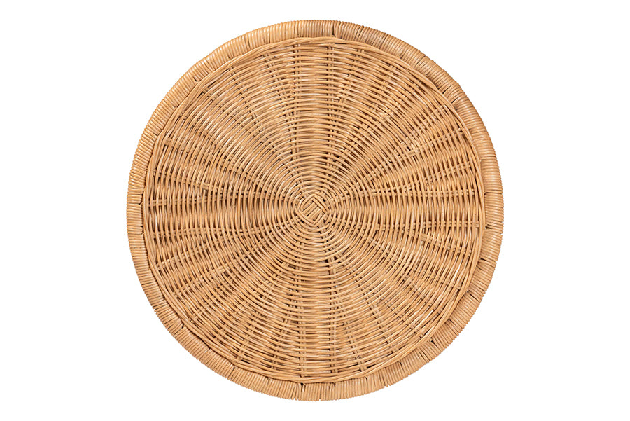 bali & pari Caroline Round Natural Rattan End Table - Handwoven Wicker Drum Shape Accent Table for Living Room or Sunroom, Light Honey FredCo