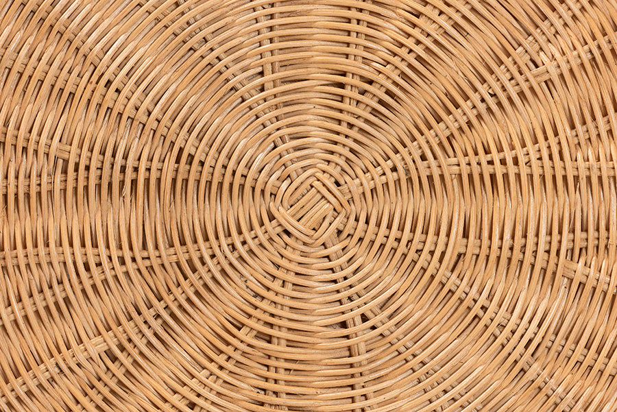 bali & pari Caroline Round Natural Rattan End Table - Handwoven Wicker Drum Shape Accent Table for Living Room or Sunroom, Light Honey FredCo