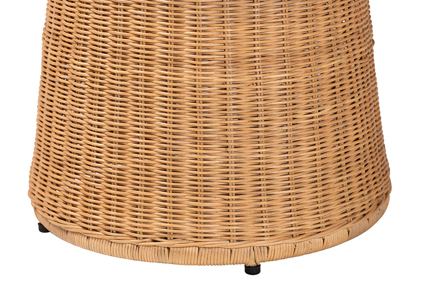 bali & pari Caroline Round Natural Rattan End Table - Handwoven Wicker Drum Shape Accent Table for Living Room or Sunroom, Light Honey FredCo