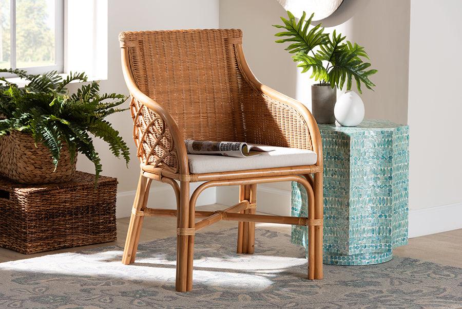 bali & pari Carolyn Bohemian Light Honey Rattan Arm Chair FredCo