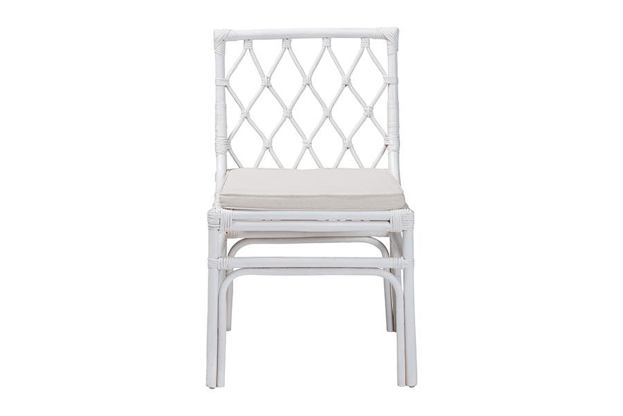 bali & pari Carwyn Bohemian White Rattan Dining Chair FredCo