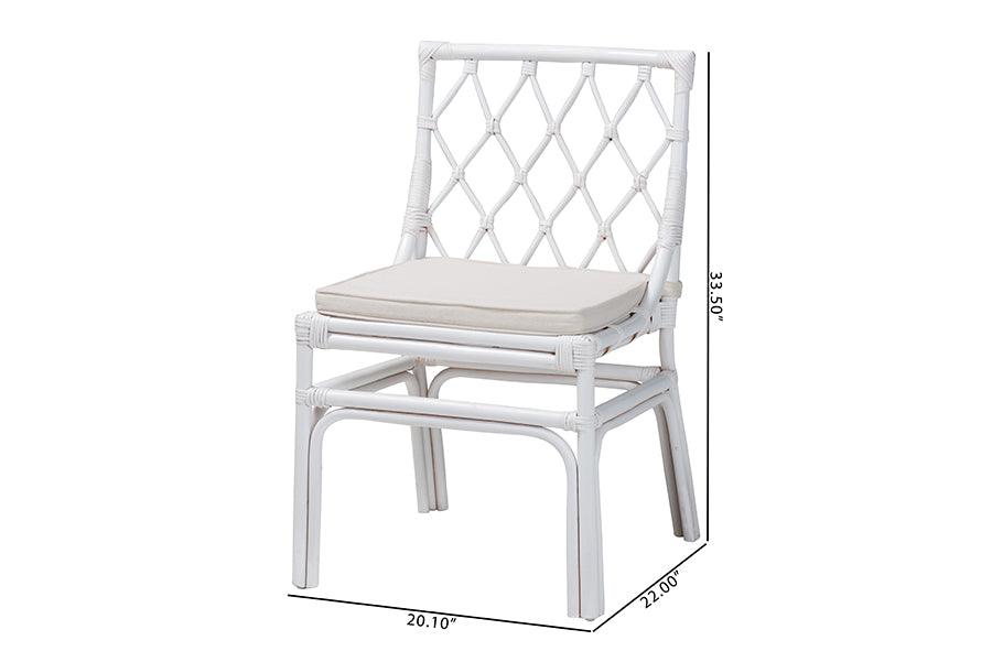 bali & pari Carwyn Bohemian White Rattan Dining Chair FredCo