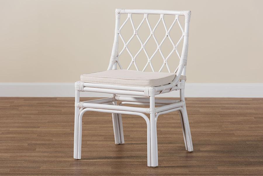 bali & pari Carwyn Bohemian White Rattan Dining Chair FredCo
