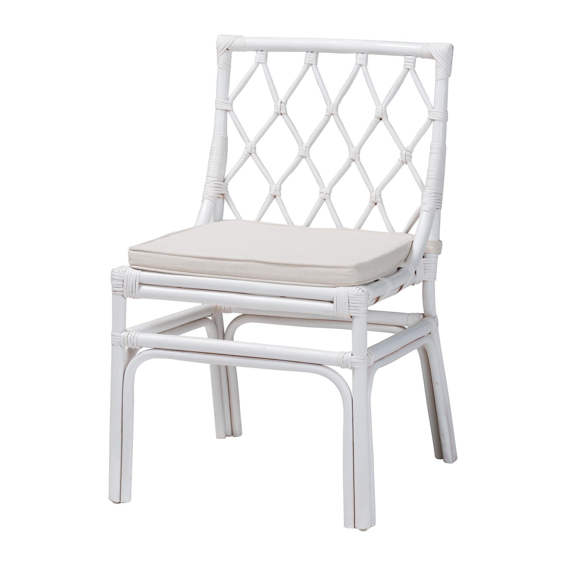 bali & pari Carwyn Bohemian White Rattan Dining Chair FredCo