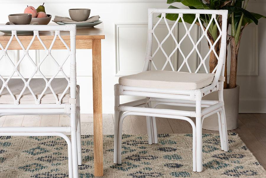 bali & pari Carwyn Bohemian White Rattan Dining Chair FredCo