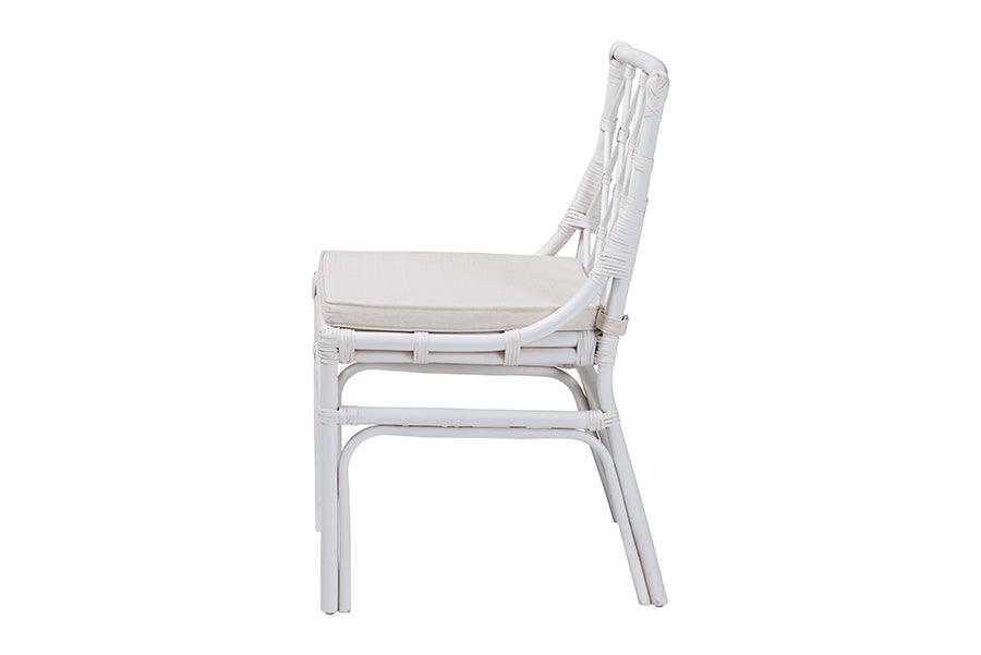 bali & pari Carwyn Bohemian White Rattan Dining Chair FredCo