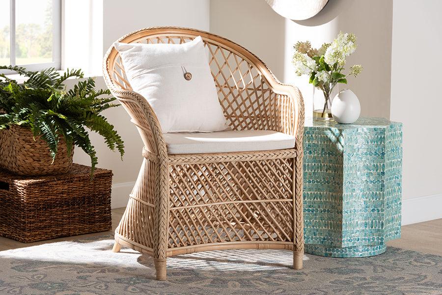 bali & pari Casilda Bohemian Natural Braided Rattan Arm Chair FredCo