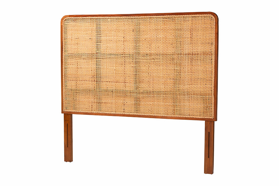 bali & pari Caspia Bohemian Natural Rattan and Mahogany Wood Queen Size Headboard FredCo