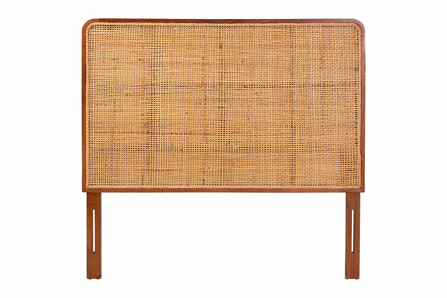 bali & pari Caspia Bohemian Natural Rattan and Mahogany Wood Queen Size Headboard FredCo
