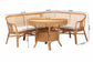 bali & pari Ceona 3-Piece Natural Rattan Dining Nook Set - L-Shaped Banquette Seating with Cushions and Wicker Table with Scallop Edge, Boho Coastal Style Dining FredCo