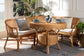 bali & pari Ceona 3-Piece Natural Rattan Dining Nook Set - L-Shaped Banquette Seating with Cushions and Wicker Table with Scallop Edge, Boho Coastal Style Dining FredCo