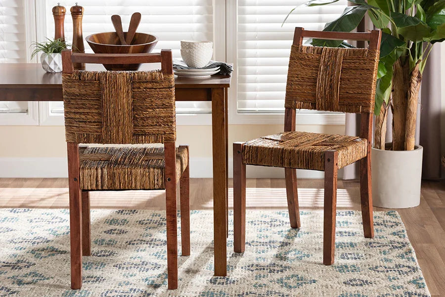 bali & pari Chabela Handwoven Seagrass Dining Chair Set of 2- Solid Mango Wood Frame with Woven Seat and Backrest, Rustic Boho Style Kitchen or Dining Room Seating, Brown FredCo