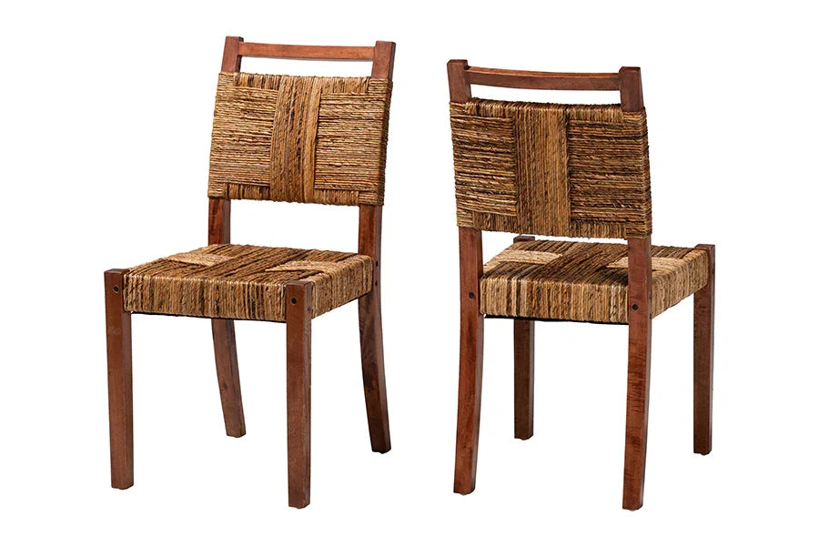 bali & pari Chabela Handwoven Seagrass Dining Chair Set of 2- Solid Mango Wood Frame with Woven Seat and Backrest, Rustic Boho Style Kitchen or Dining Room Seating, Brown FredCo