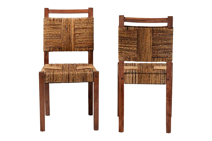 bali & pari Chabela Handwoven Seagrass Dining Chair Set of 2- Solid Mango Wood Frame with Woven Seat and Backrest, Rustic Boho Style Kitchen or Dining Room Seating, Brown FredCo