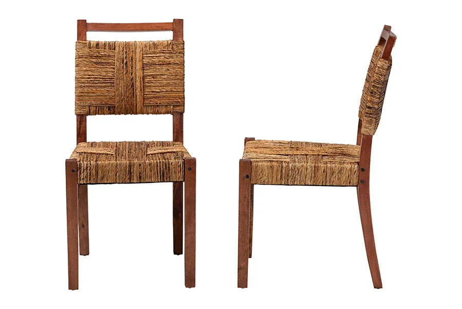 bali & pari Chabela Handwoven Seagrass Dining Chair Set of 2- Solid Mango Wood Frame with Woven Seat and Backrest, Rustic Boho Style Kitchen or Dining Room Seating, Brown FredCo
