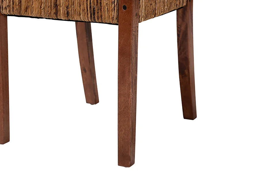 bali & pari Chabela Handwoven Seagrass Dining Chair Set of 2- Solid Mango Wood Frame with Woven Seat and Backrest, Rustic Boho Style Kitchen or Dining Room Seating, Brown FredCo