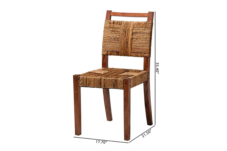 bali & pari Chabela Handwoven Seagrass Dining Chair Set of 2- Solid Mango Wood Frame with Woven Seat and Backrest, Rustic Boho Style Kitchen or Dining Room Seating, Brown FredCo