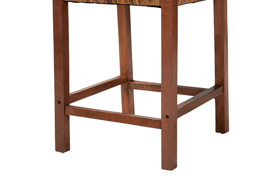 bali & pari Chabela Seagrass Counter Stool Set of 2 - Solid Mango Wood Frame with Woven Seat and Backrest, Rustic Boho Style Dining or Kitchen Island Seating, Brown FredCo